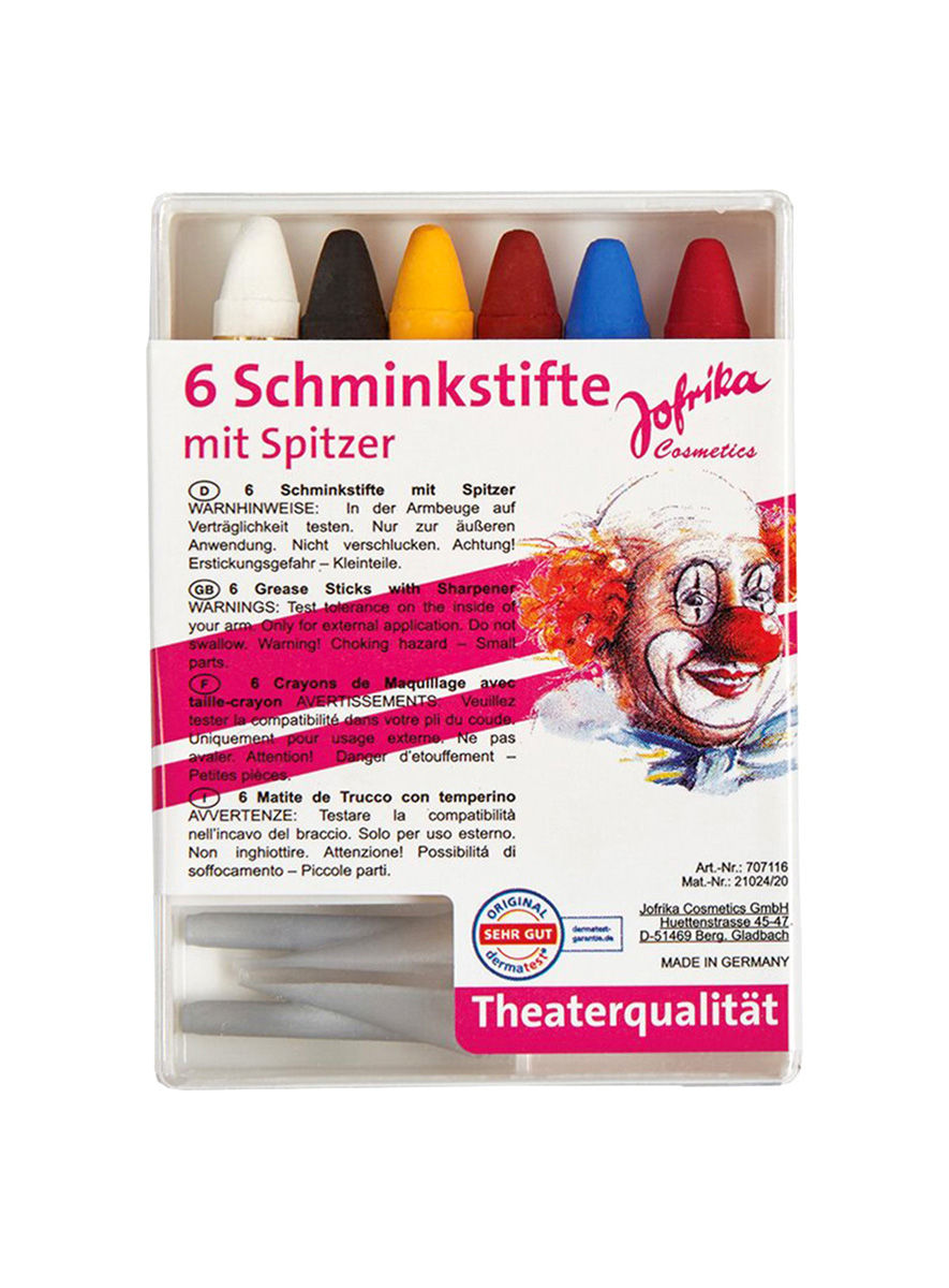 Sechs Karneval Schminkstifte mit Spitzer