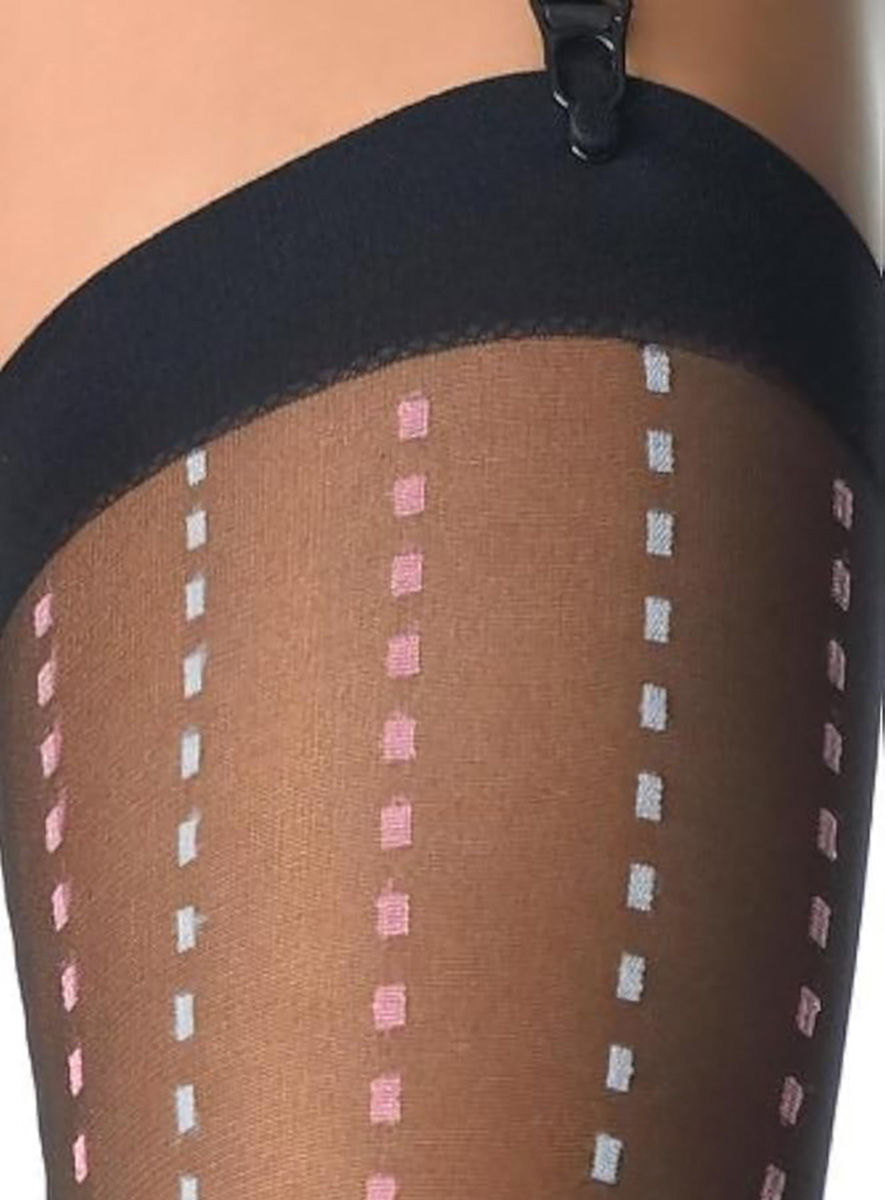 Schwarze Strapsstrümpfe mit gestrichelten Linien