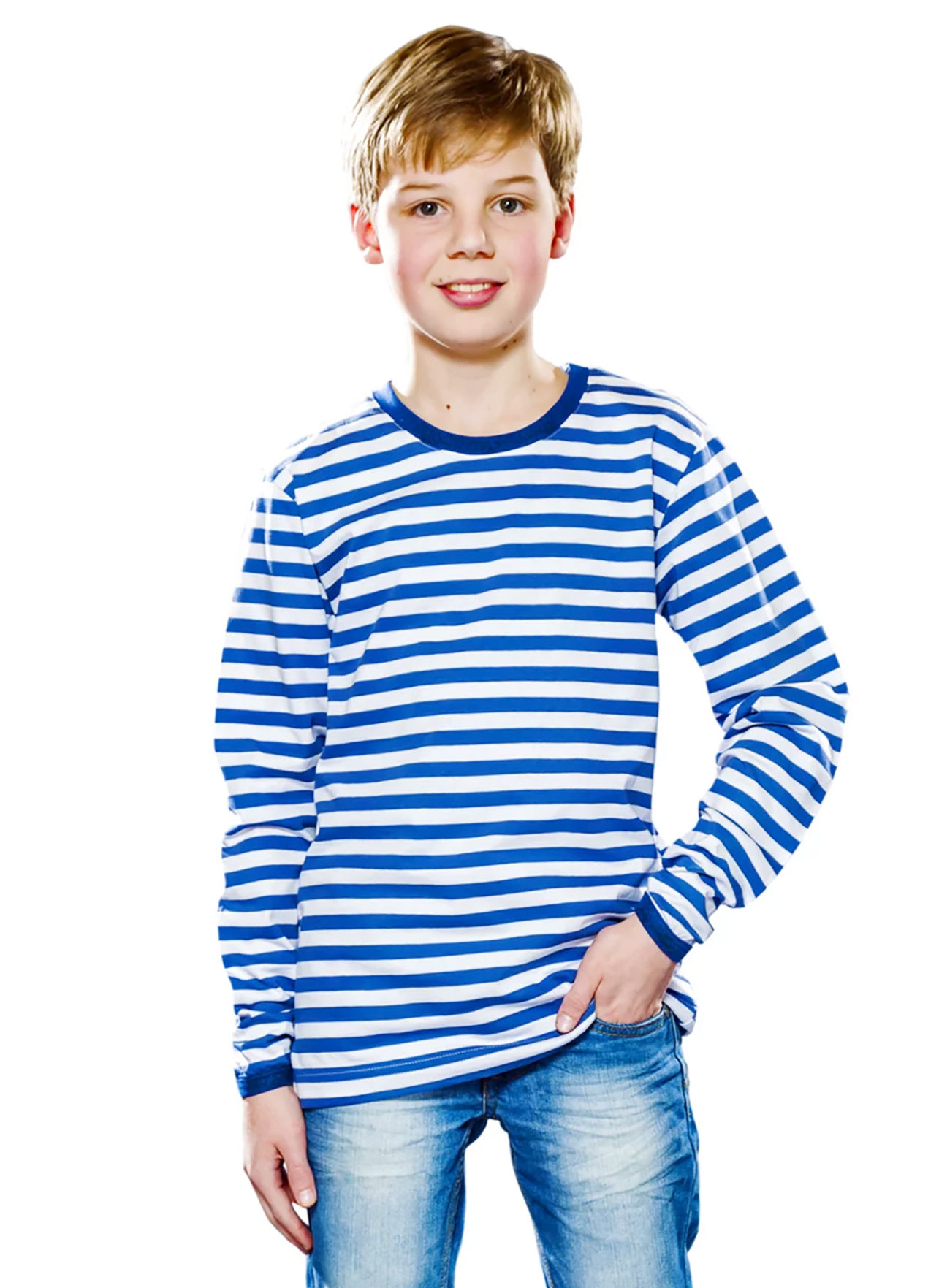 Gestreept Shirt Voor Kinderen Lange Mouw Blauw-Wit