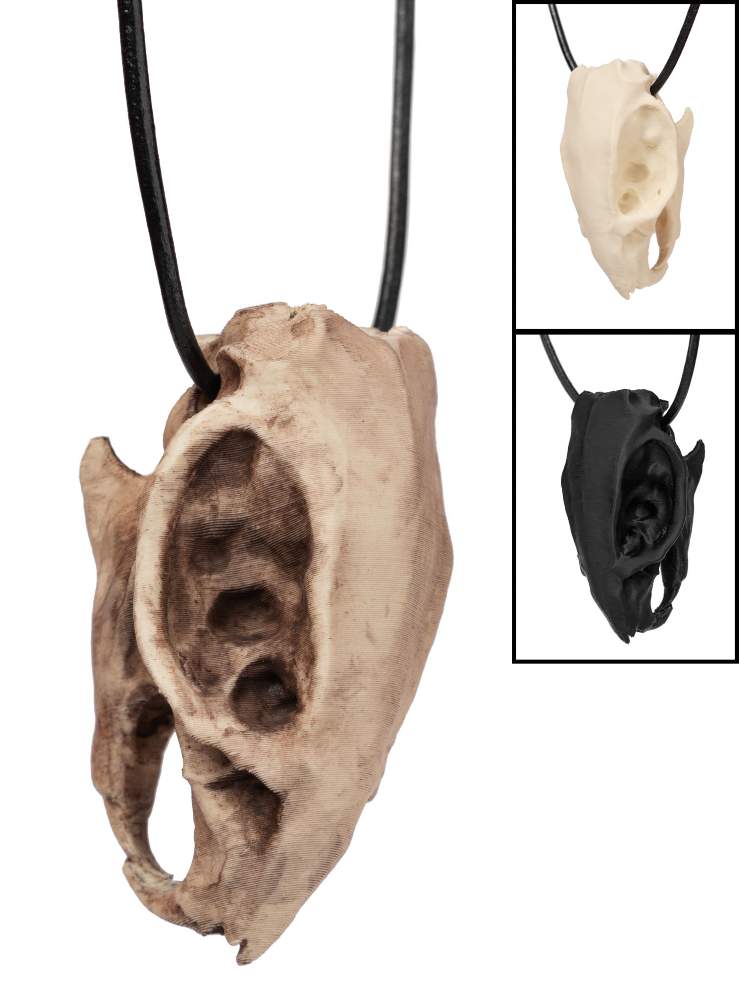 3D Druck Rattenschädel Anhänger mit Lederband (7cm)