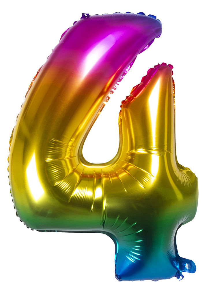 Folienballon Zahl 4 Regenbogen 86 cm