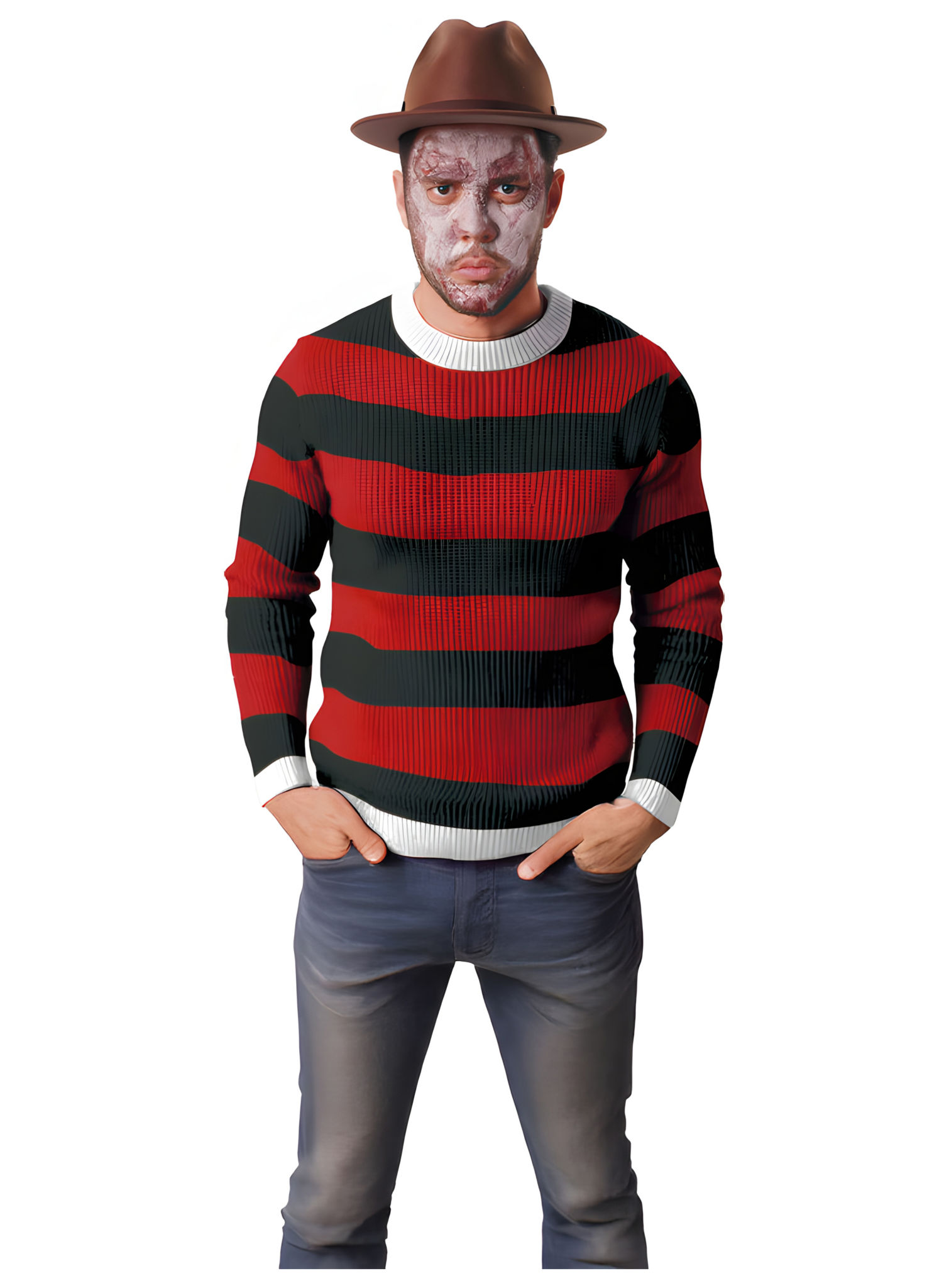 Gestreifter Horror-Pullover rot-schwarz