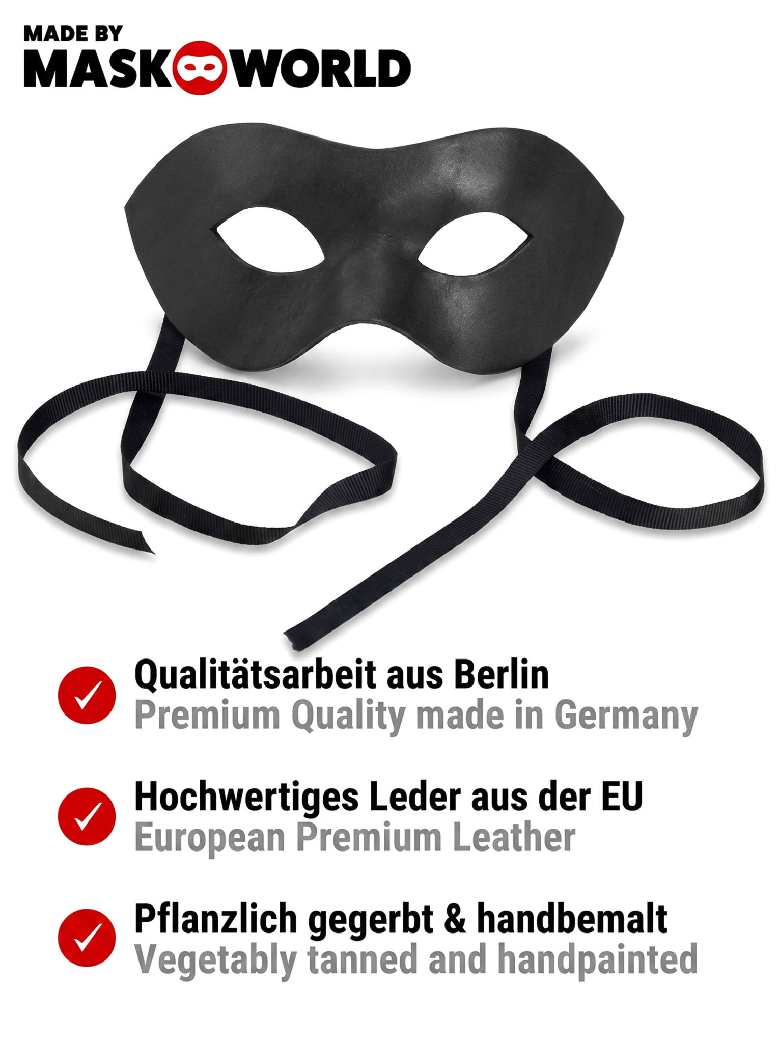 Colombina Liscia schwarz Venezianische Ledermaske