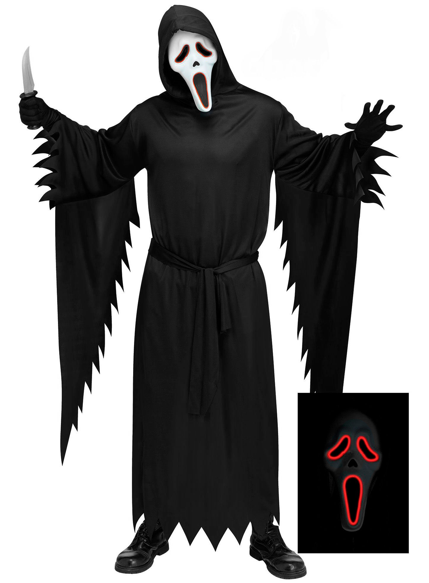 Scream - Ghostface Kostüm mit Leuchtmaske