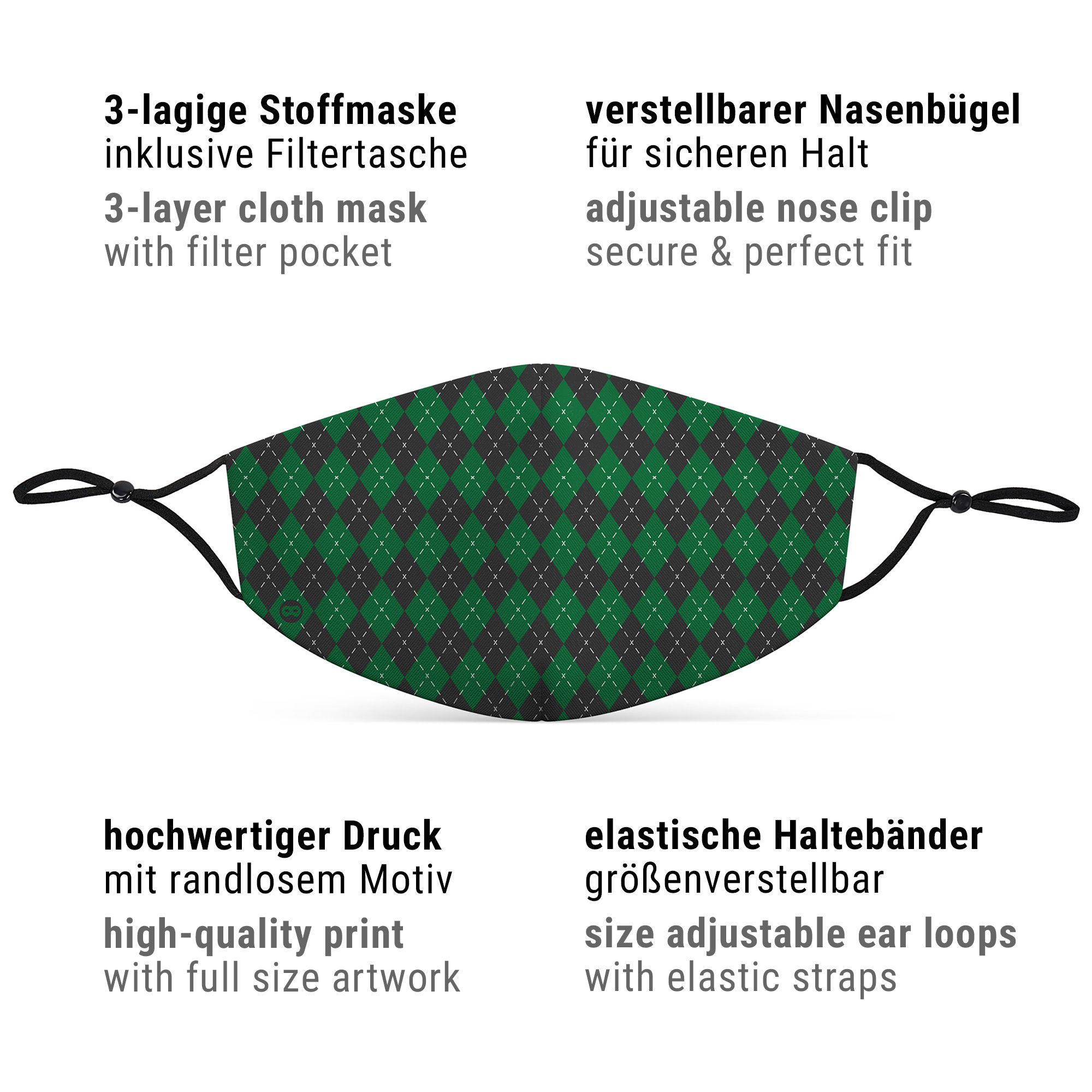 Stoffen masker voor kinderen toverschool groen