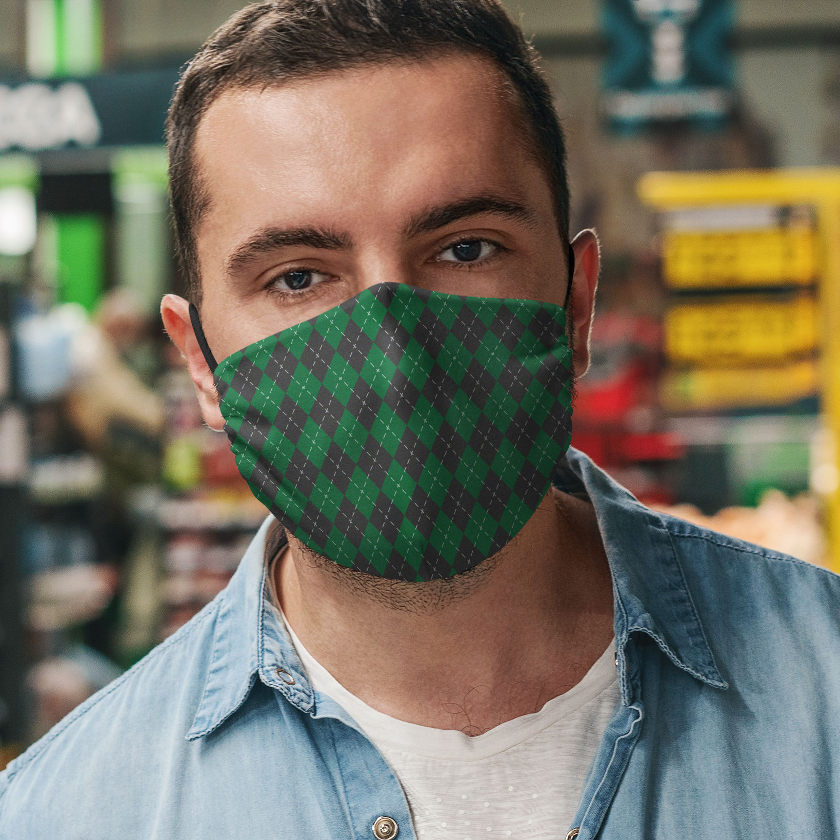 Stoffmaske Zauberschule grün