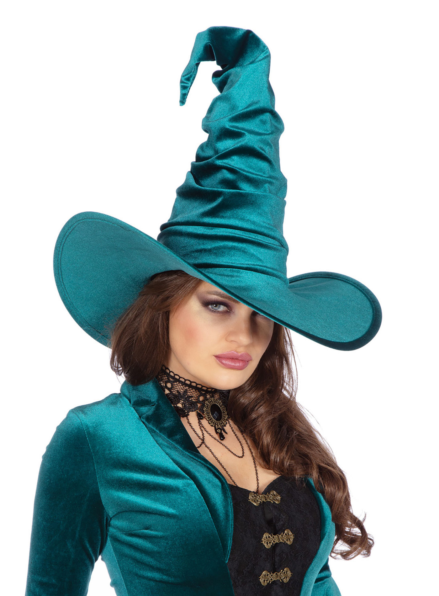 Heksenhoed van turquoise fluweel