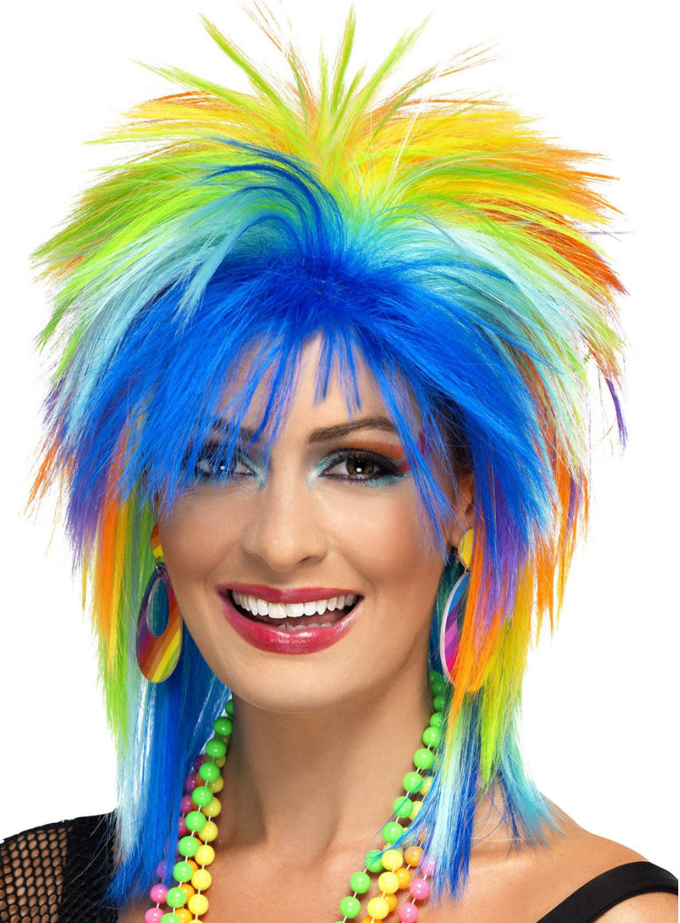 80er Neonperücke regenbogenfarben