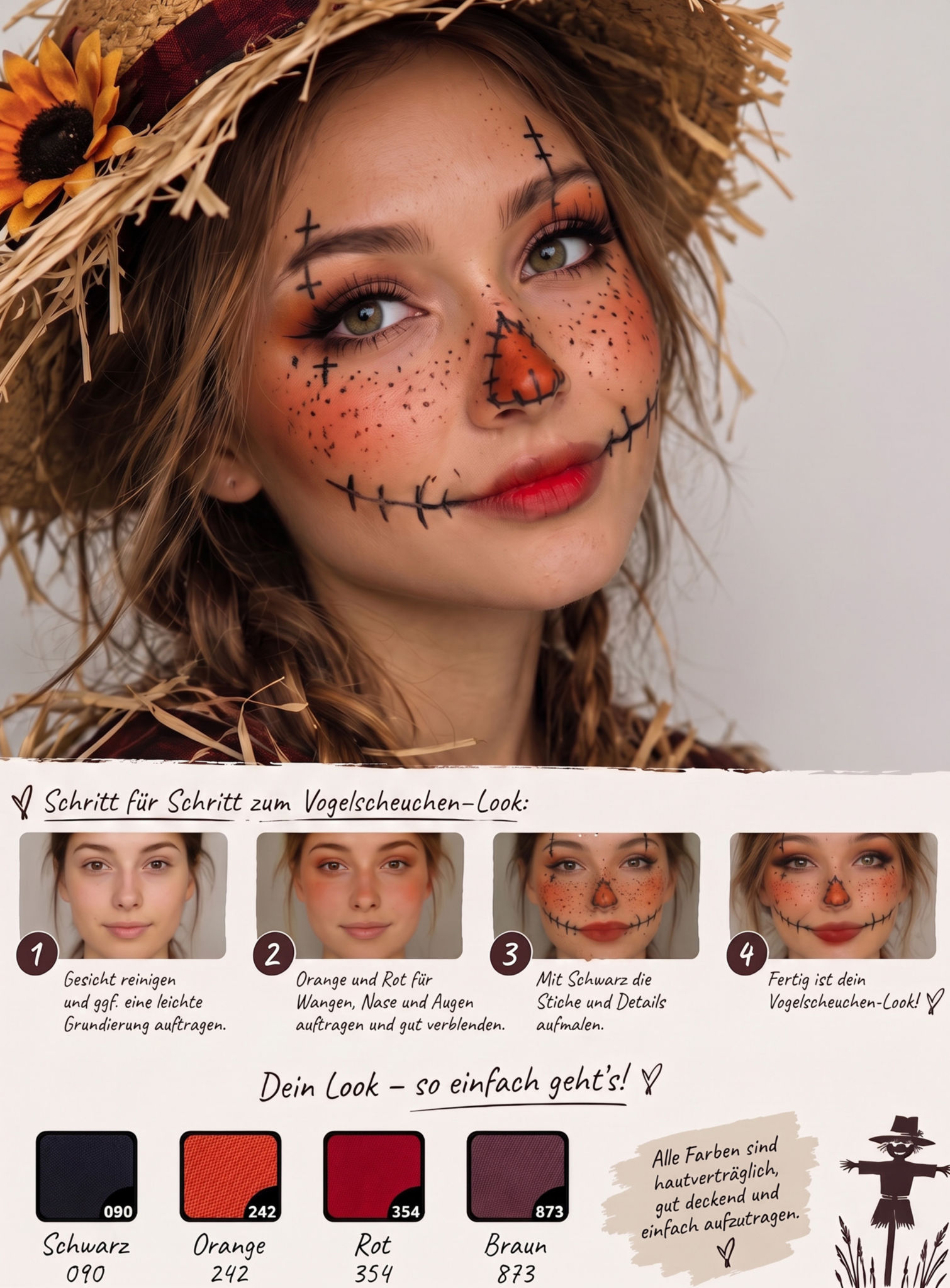 Make-up Set Halloween Vogelscheuche