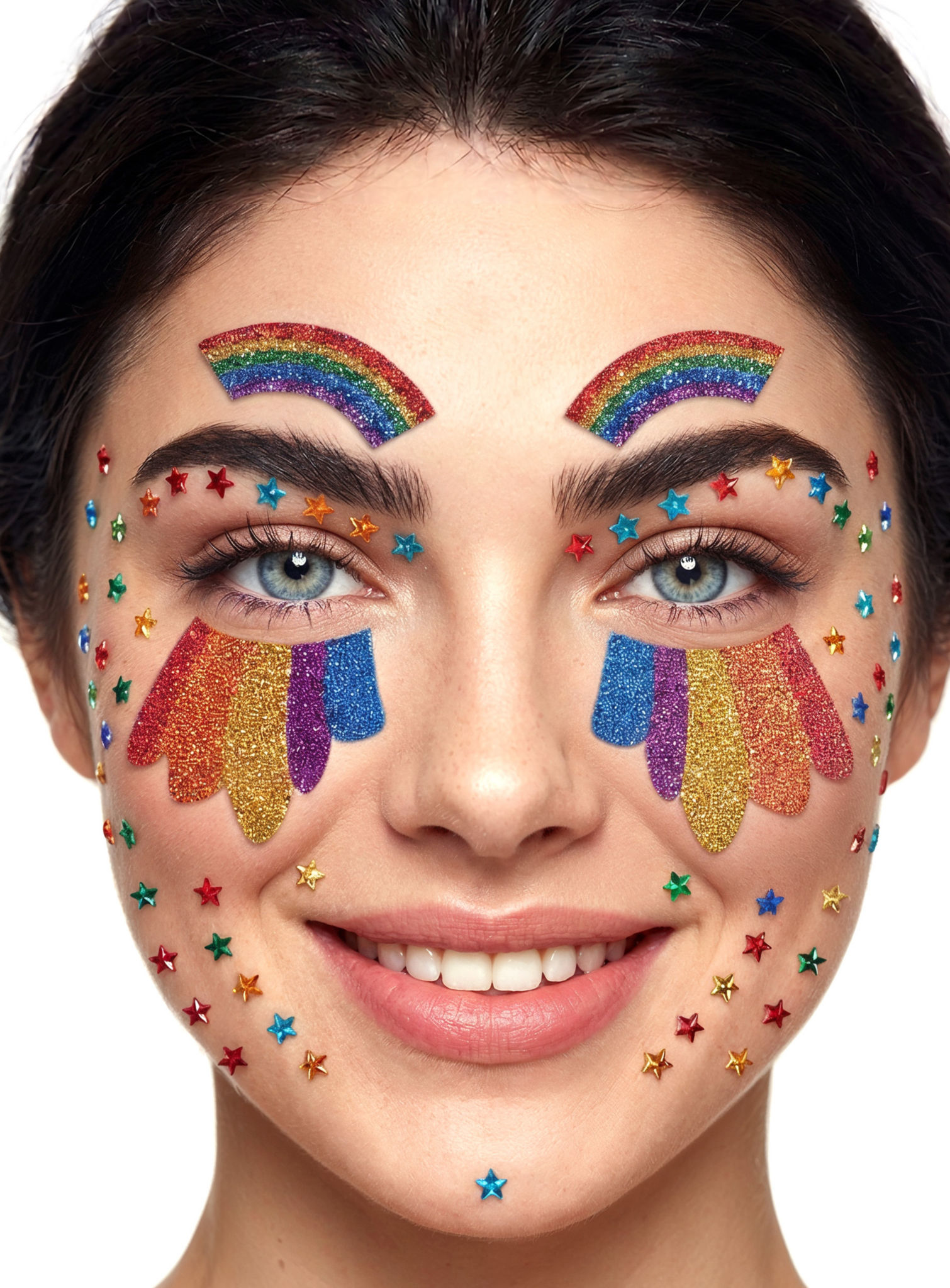 Regenbogen Glitzer Face Jewels