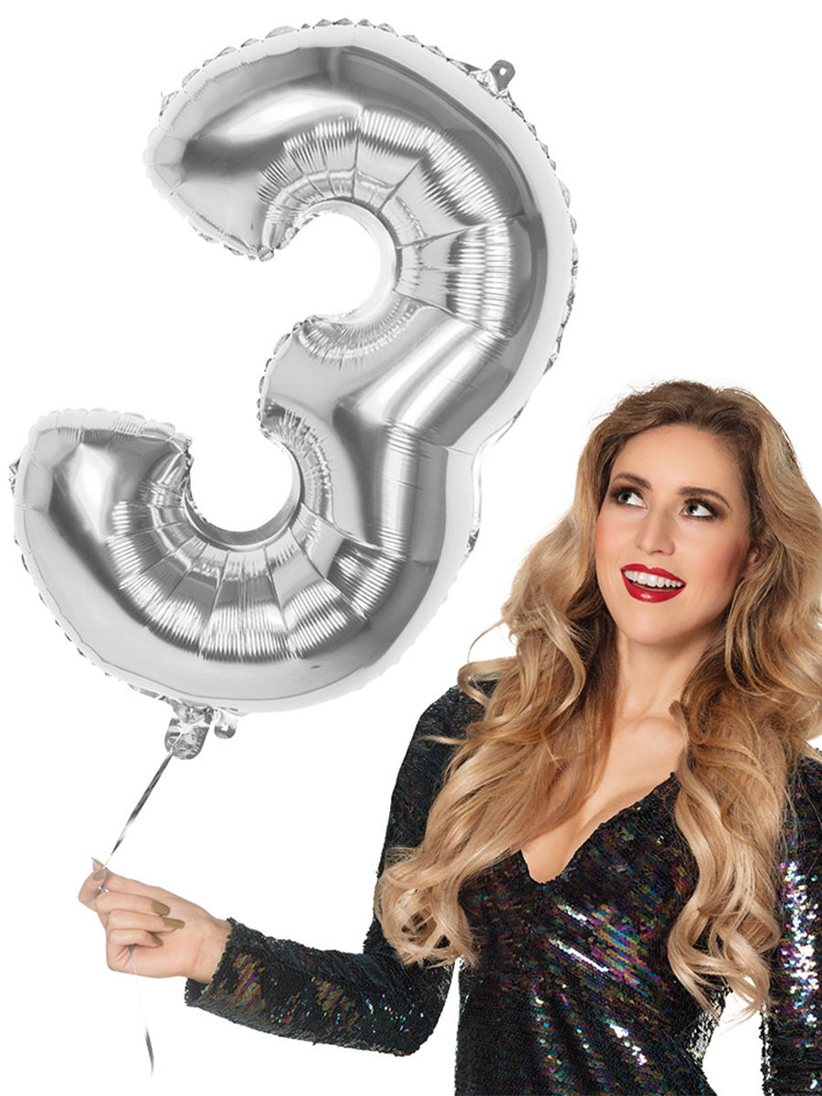 Folienballon Zahl 3 silber 86 cm