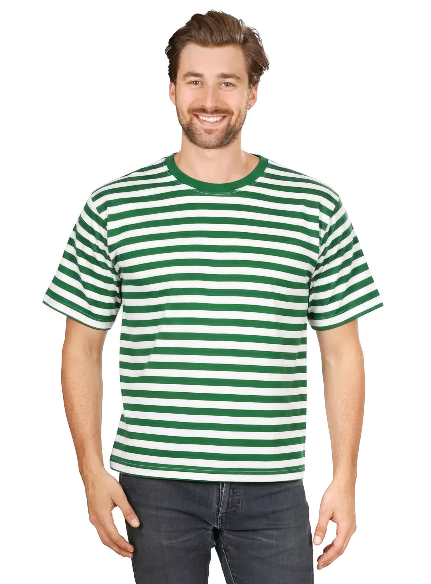Herren Ringelshirt Kurzarm grün-weiß – alltagstauglich