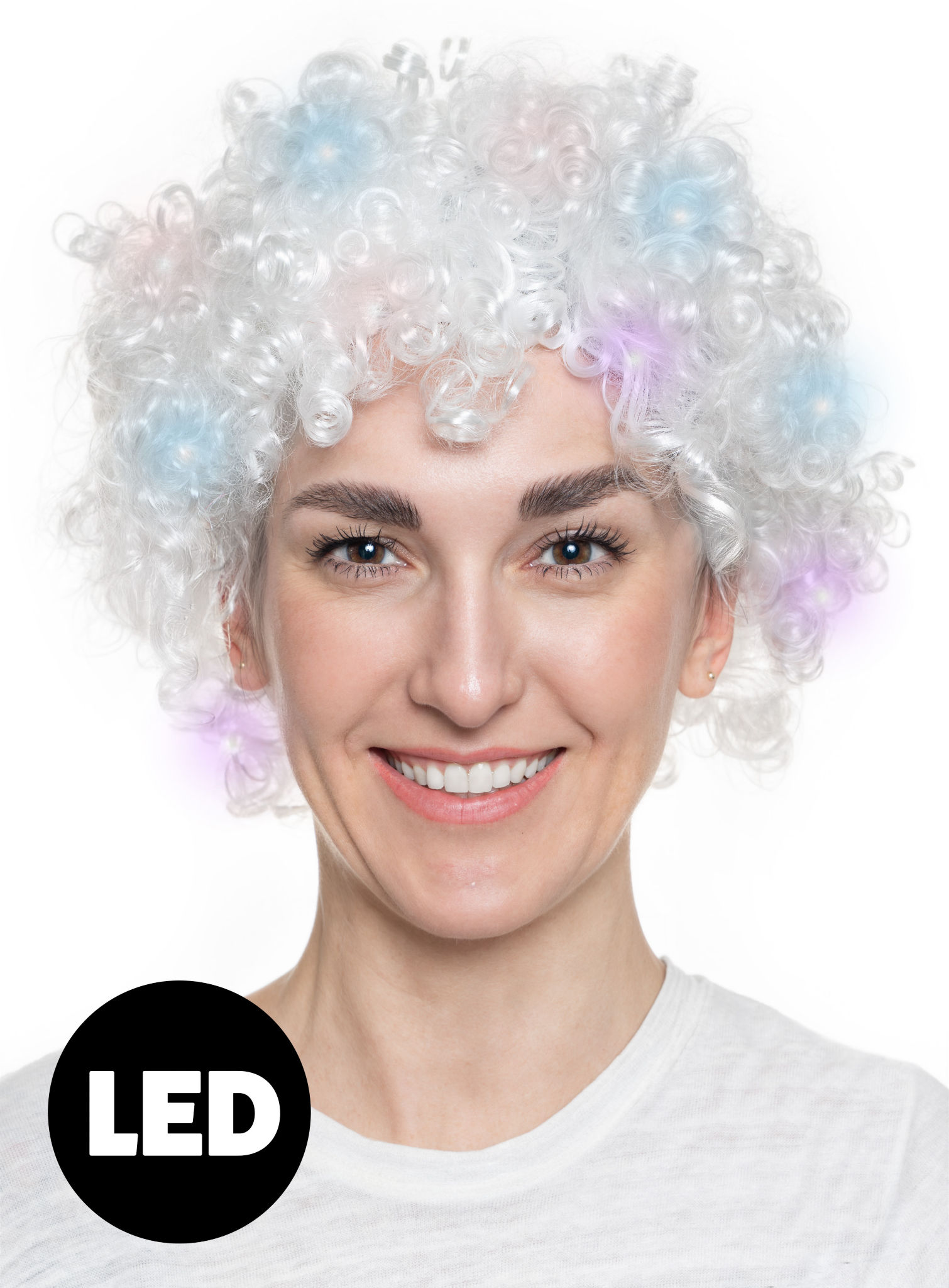 Weiße Clownsperücke mit blinkenden LEDs