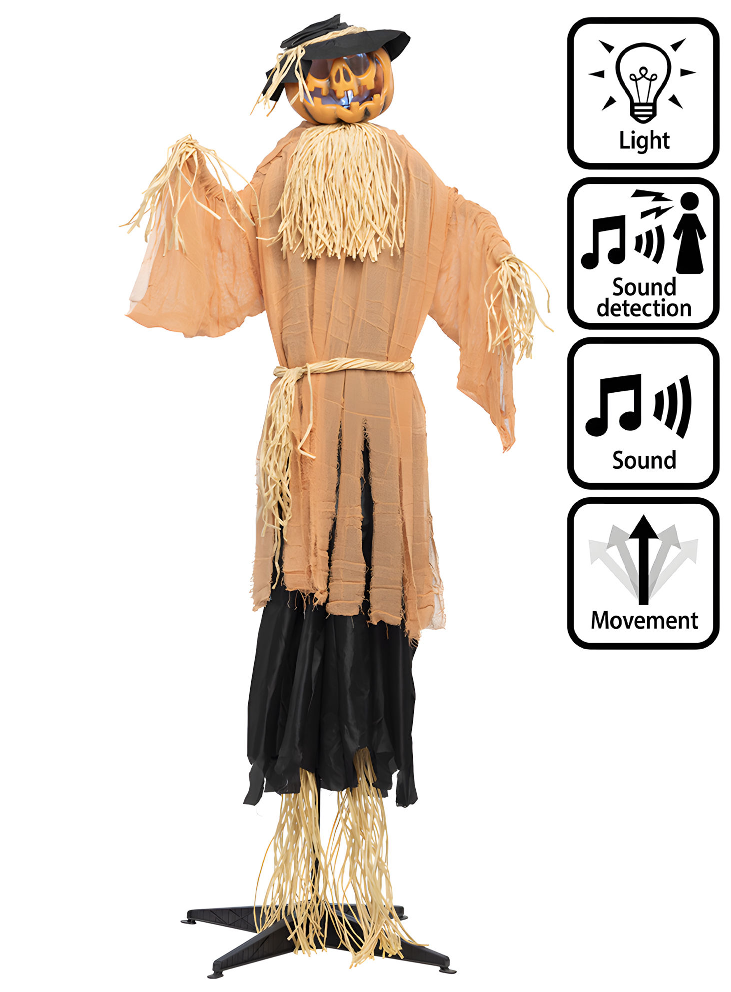 Animierte Vogelscheuche Halloween Deko mit Licht und Bewegungen – 190 cm