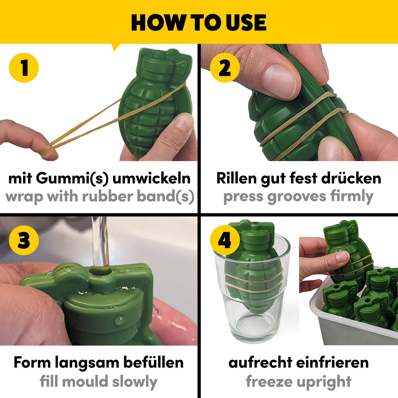 Handgranate Silikonform für Eiswürfel und zum Backen 9 cm