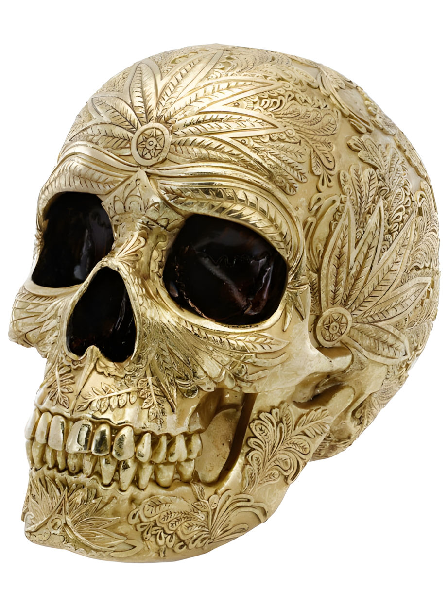 Schedel van barokhars, goudkleurig – Halloween-decoratie 25 cm