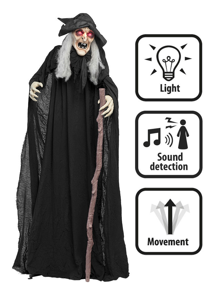 Animierte Gruselhexe Halloween Deko mit Licht und Bewegungen – 183 cm