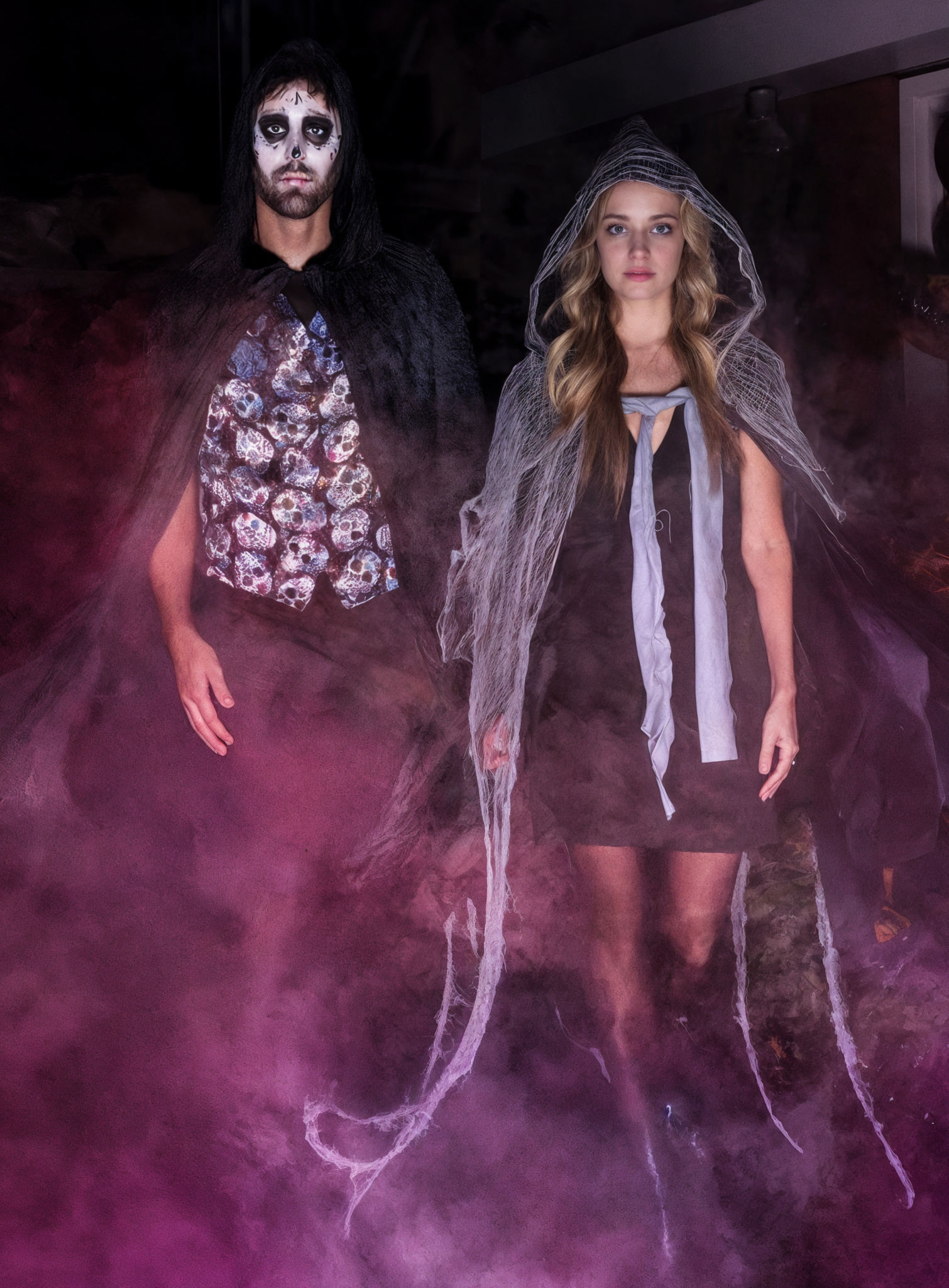 Gothic Cape grau-schwarz