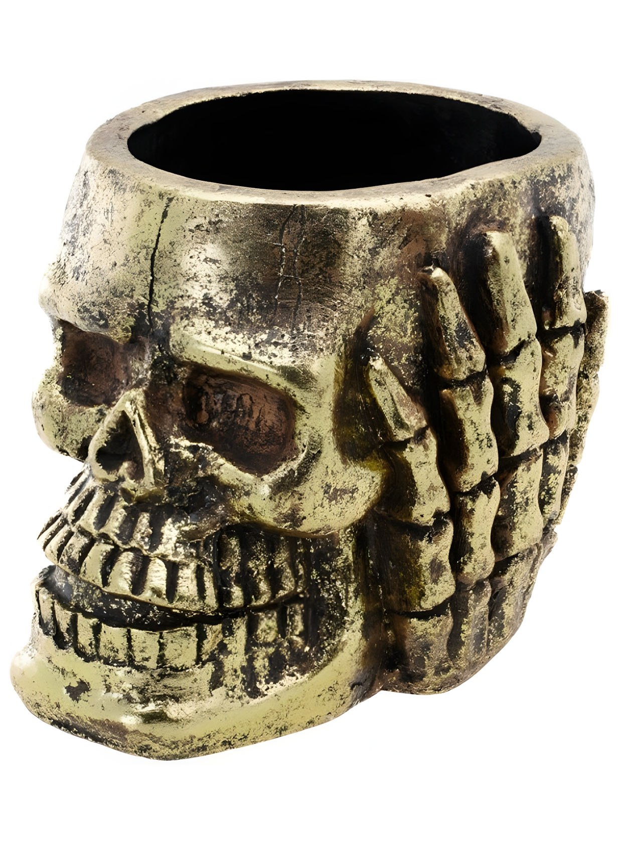 Topf mit goldfarbenem Totenkopf