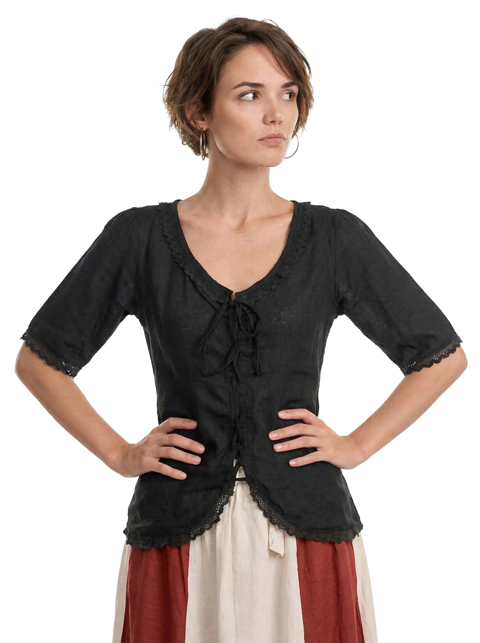Gothic Bluse mit Spitzenborte schwarz