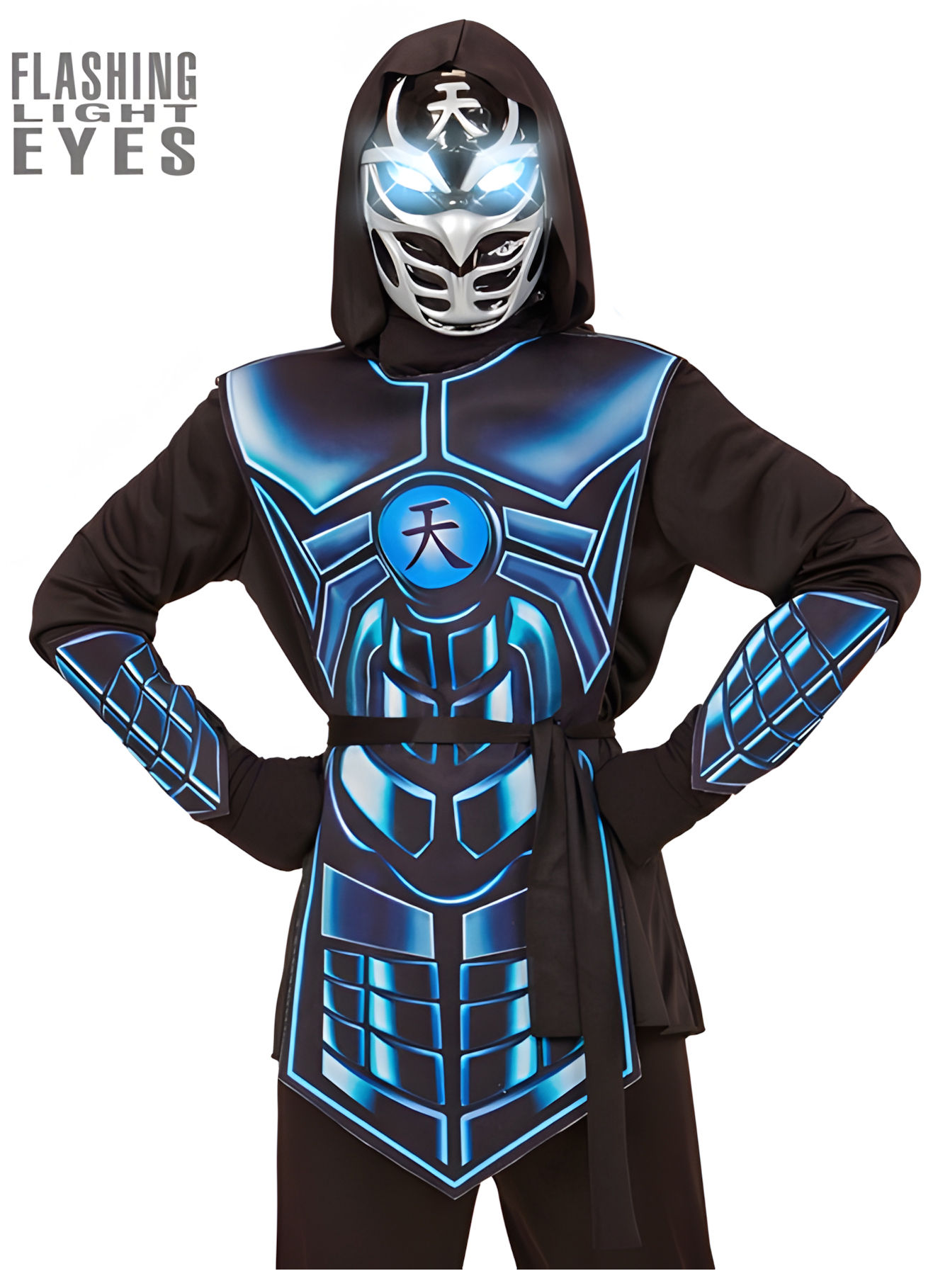 Cyber Ninja Kostüm für Kinder – mit Leuchtmaske und Roboterstimme
