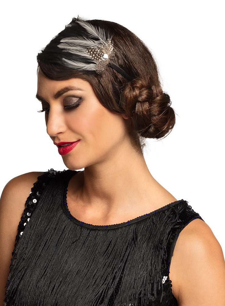 Flapper Haarschmuck schwarz & weiß