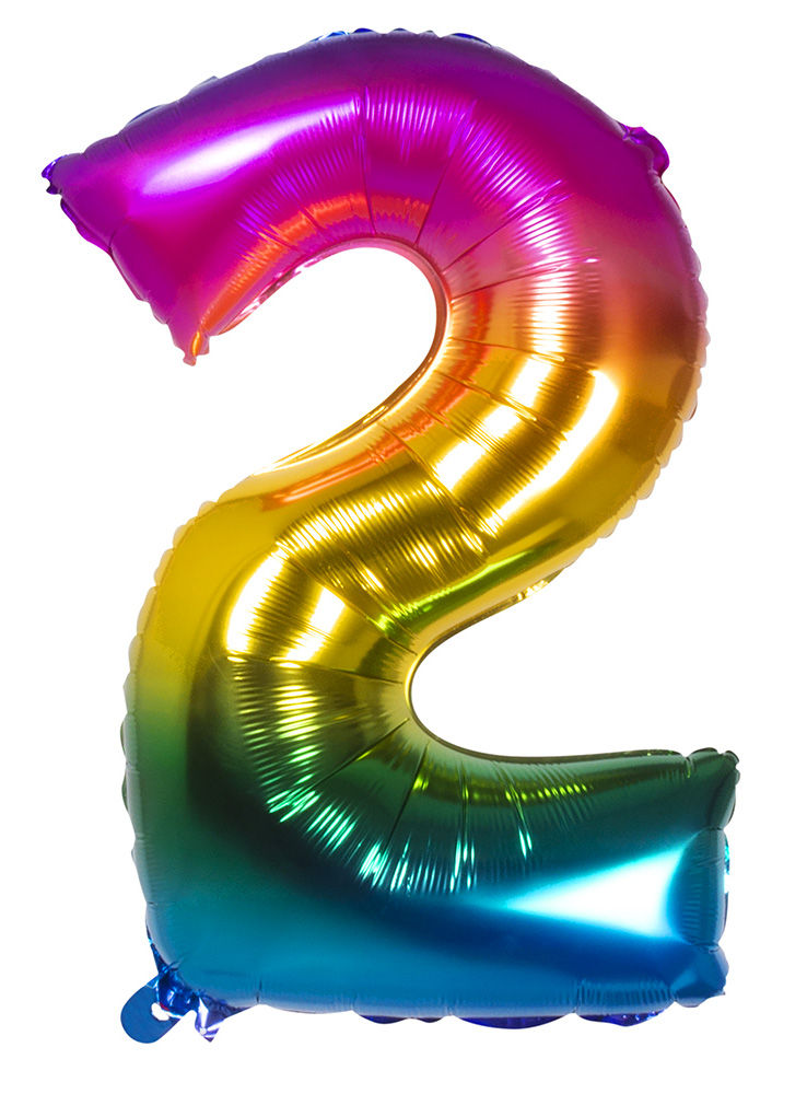 Folienballon Zahl 2 Regenbogen 86 cm