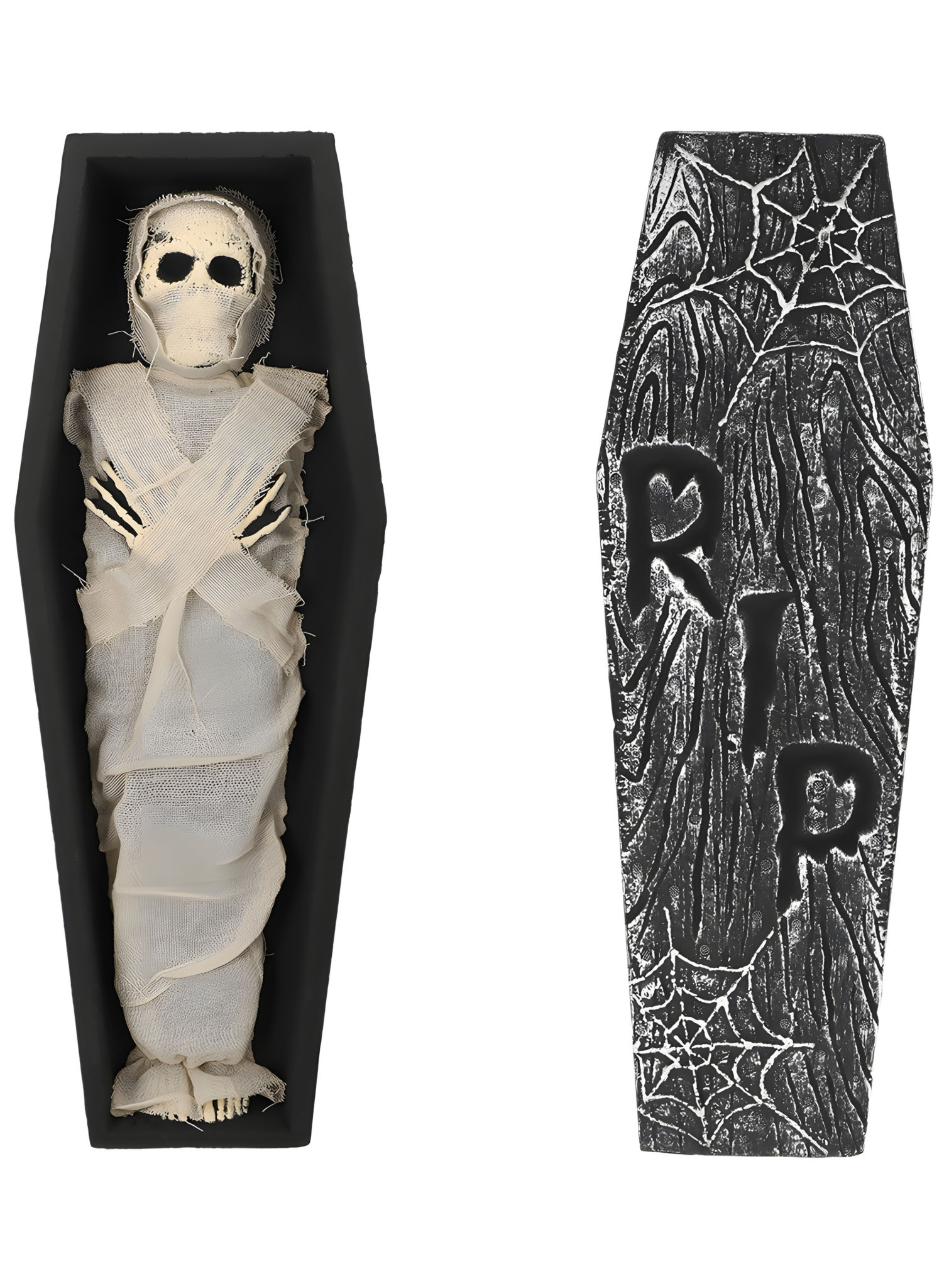 Mummie-decoratieset – Halloween-decoratie met doodskist, botten en spinnenwebben