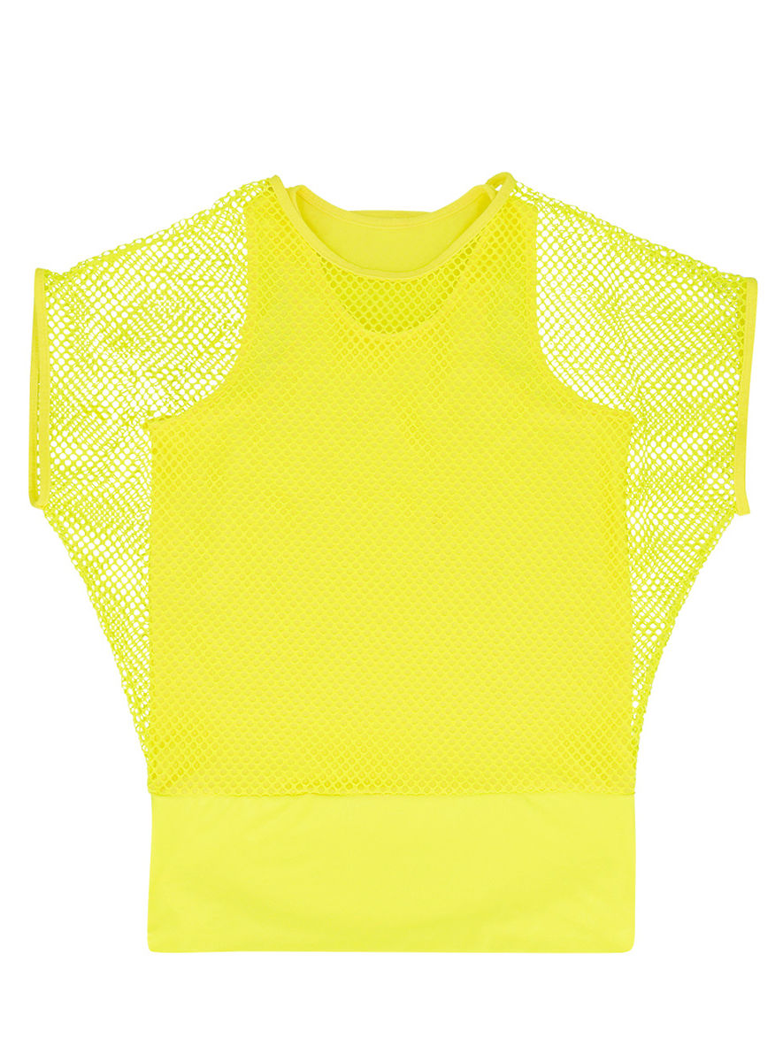 Kurzarm Netzhemd neon-gelb
