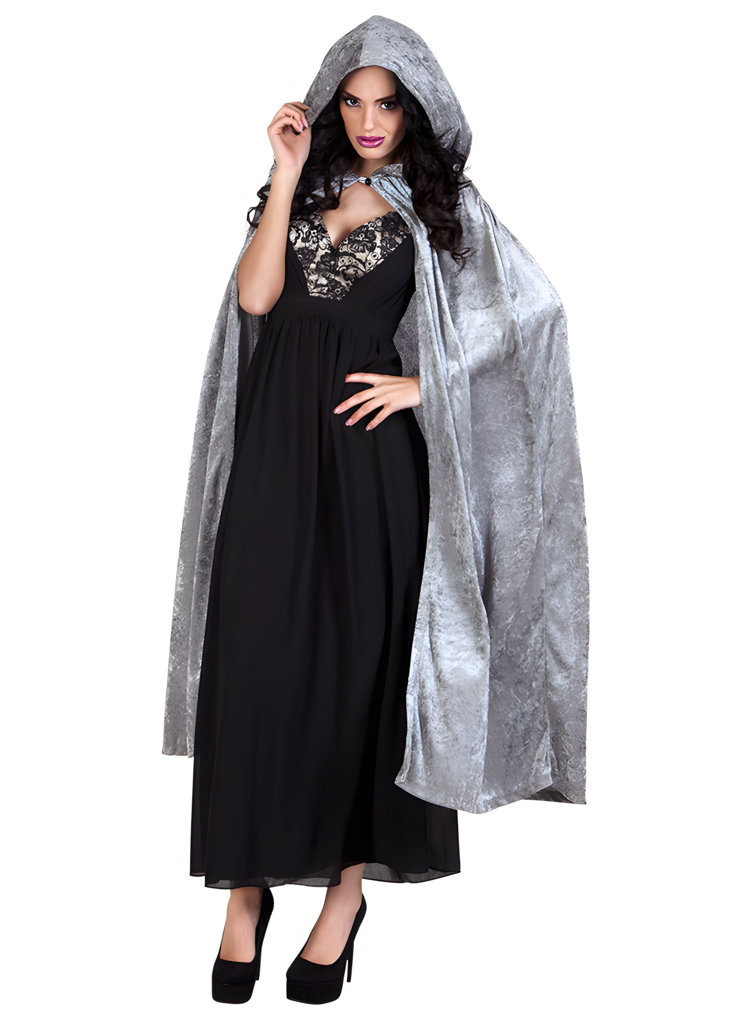 Elegante cape met capuchon, grijs – 170 cm