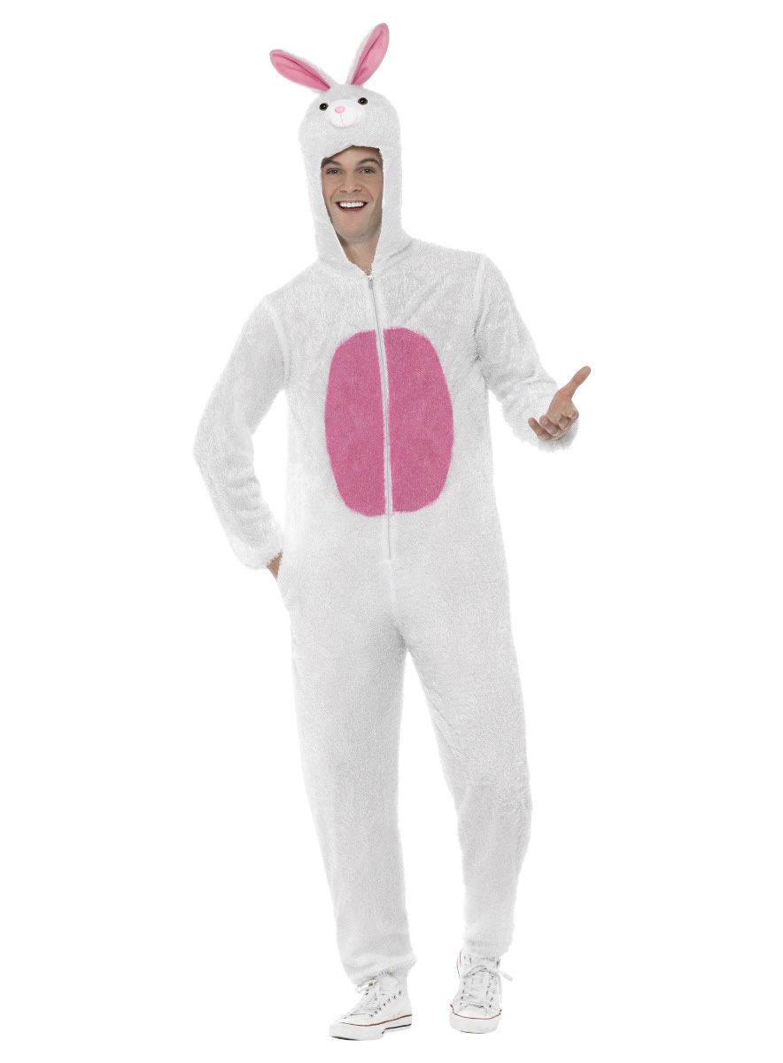 Weißer Flauschhase Kapuzenoverall Kostüm