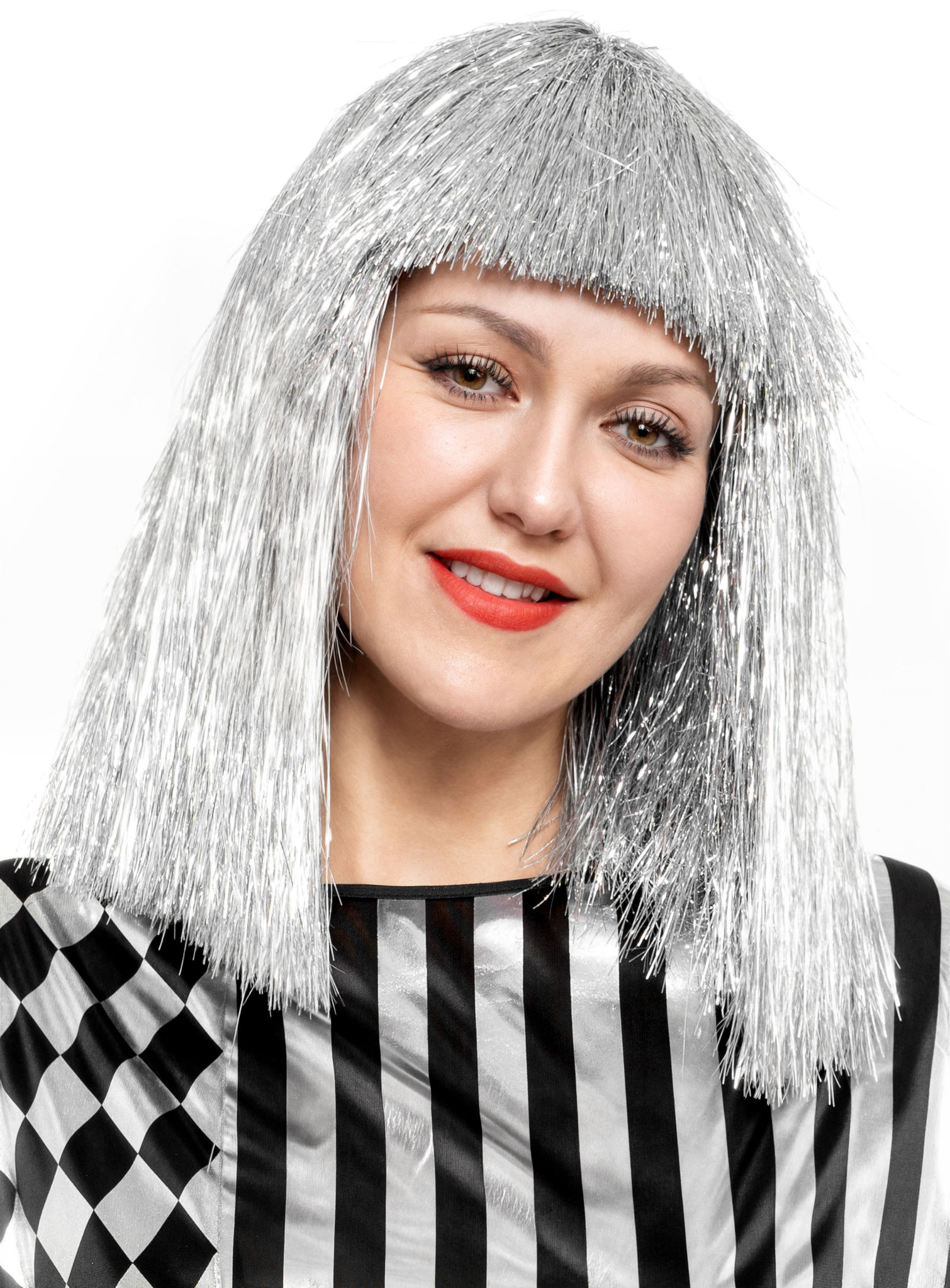 Lametta Perücke silber