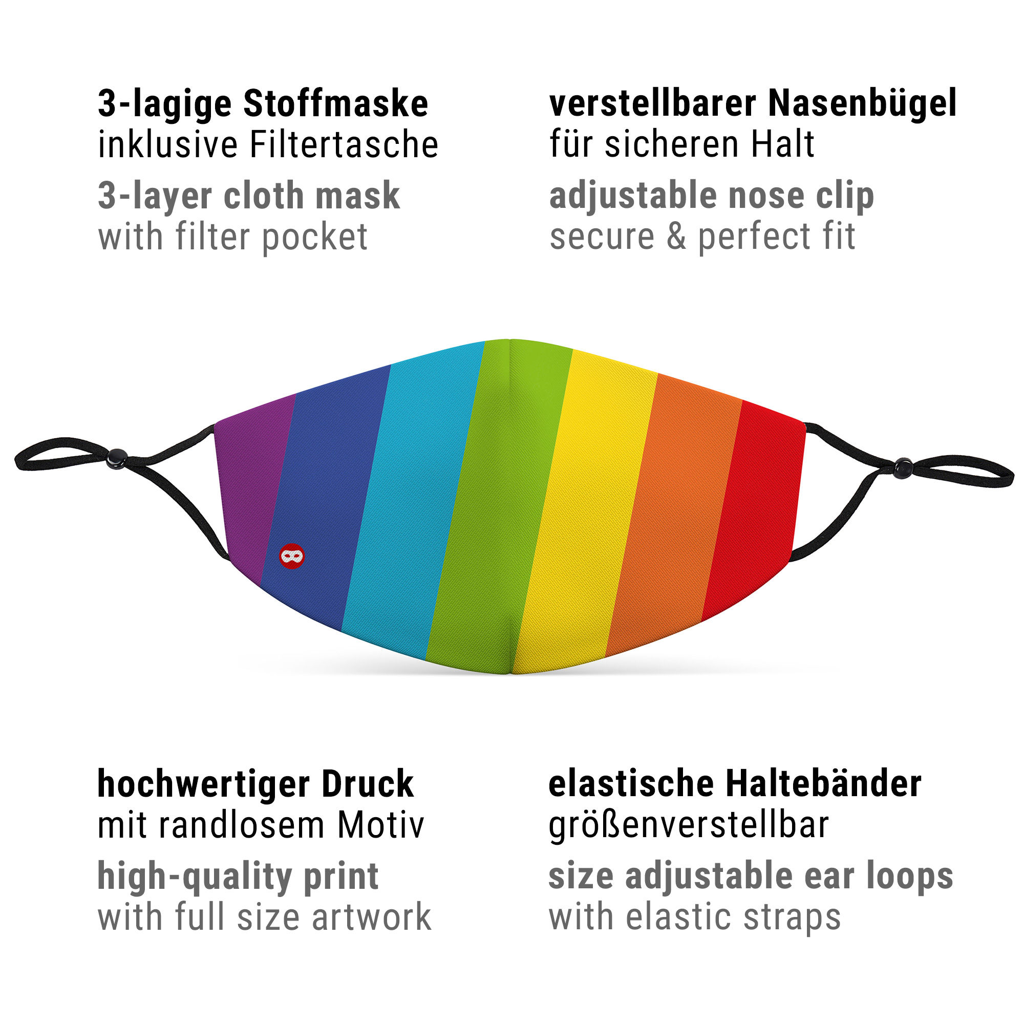 Stoffmaske für Kinder Regenbogen