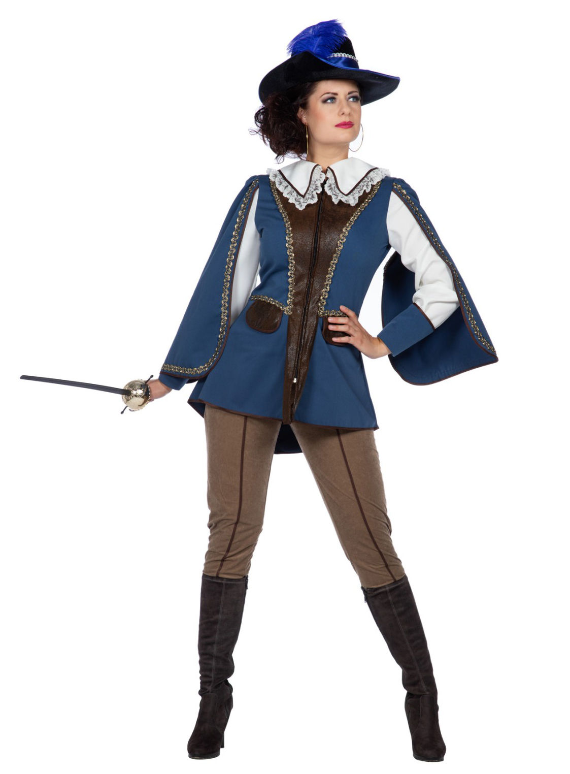 Blaues Musketier Kostüm für Frauen