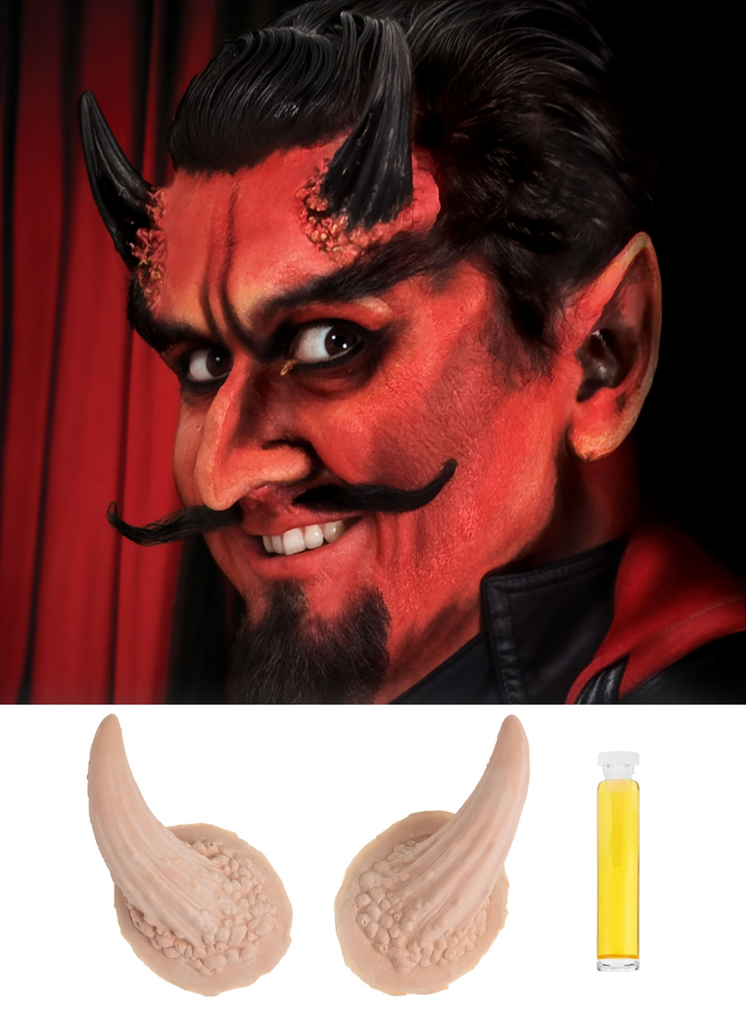 Große Latexhörner Teufel mit Mastix Hautkleber