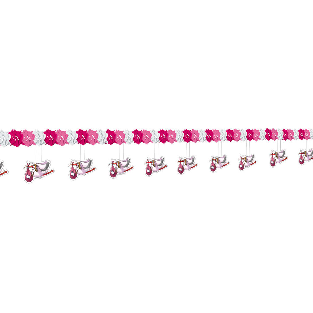 Storch Baby Papiergirlande rosa 4 Meter