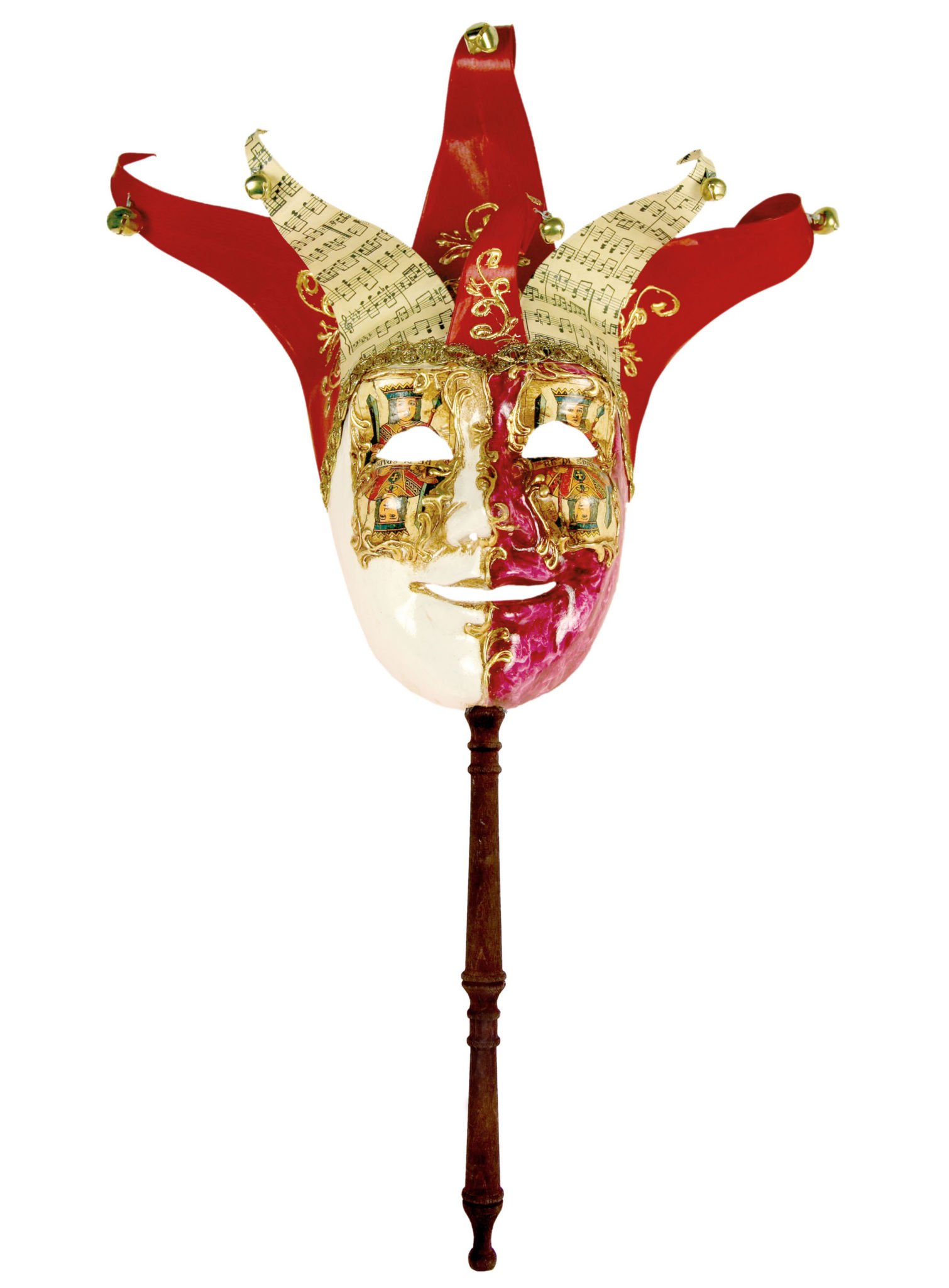 Jolly Carte Maschile rosso bianco con bastone - Venezianische Maske