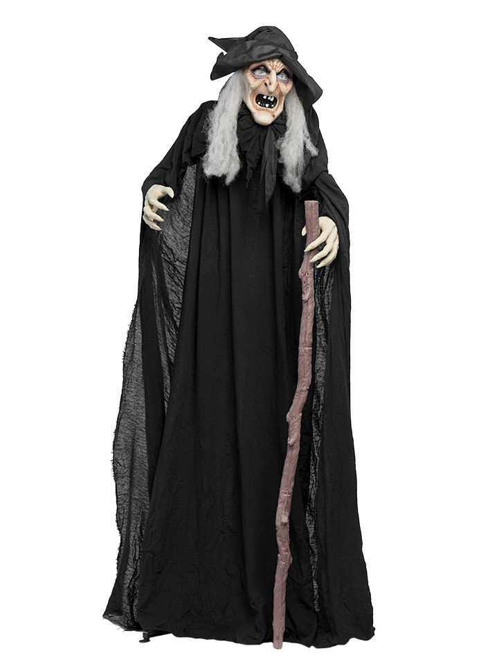 Animierte Gruselhexe Halloween Deko mit Licht und Bewegungen – 183 cm