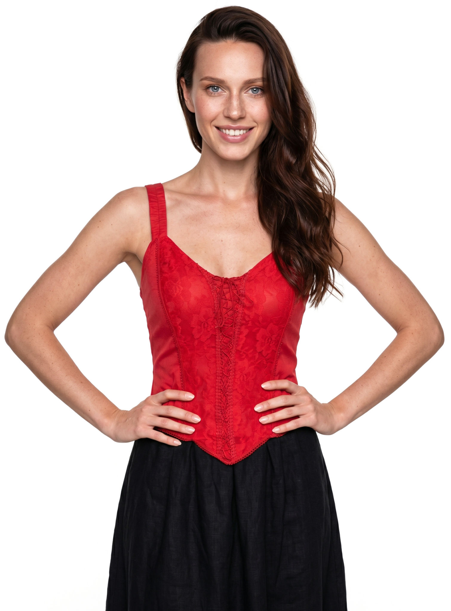 Klassisches Mieder mit floraler Spitze rot