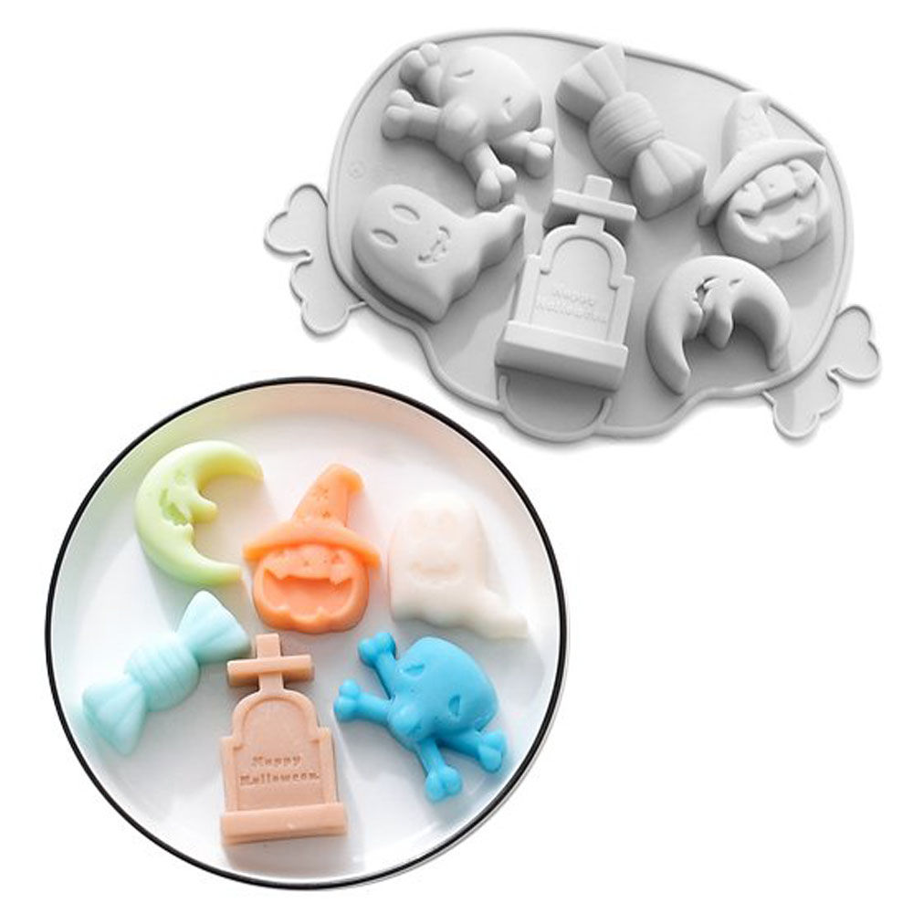Lustige Halloween Figuren Silikonform für Eiswürfel und zum Backen 6-fach