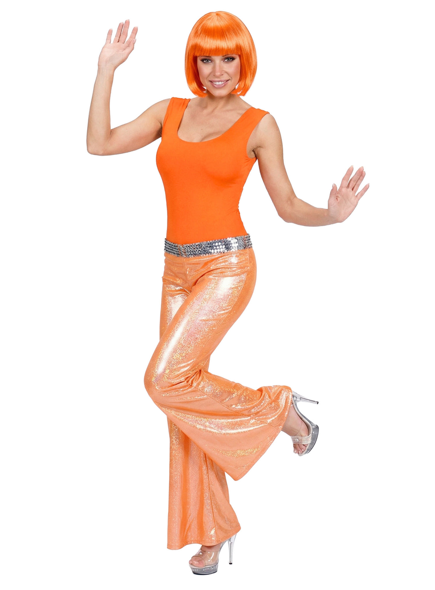 Disco Glitzer Damenhose orange